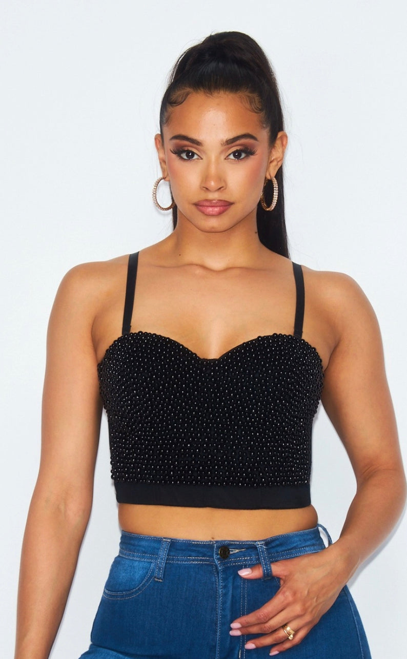 Look at Me Now Beaded Bustier Top