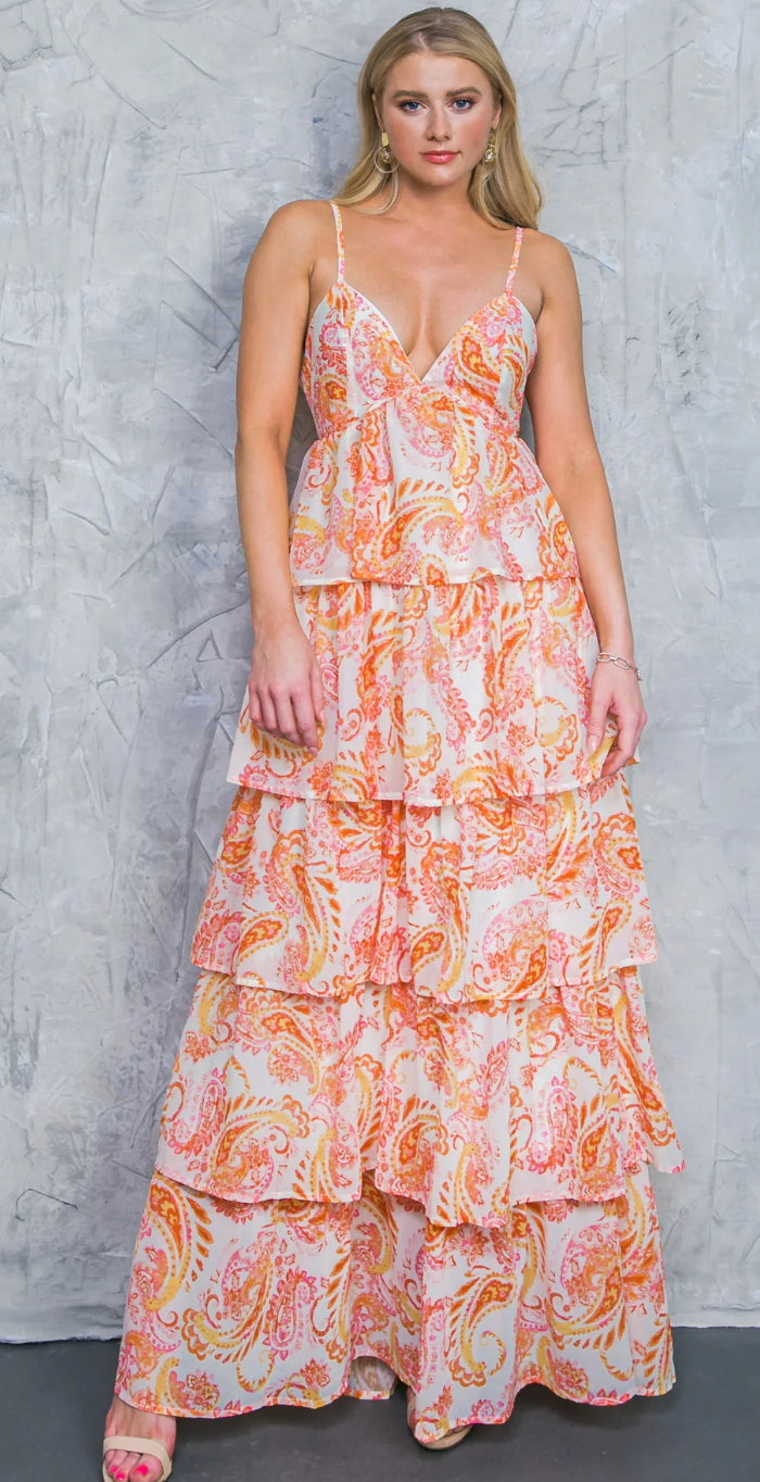 Just Peachy in Paisley Tier Maxi Dress