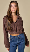 Load image into Gallery viewer, Cozy Chocolate Cropped Corduroy Hoodie Jacket
