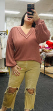 Load image into Gallery viewer, Easy Peezy Two Tone Ribbed V-Neck Oversized Knit Top (3 colors)
