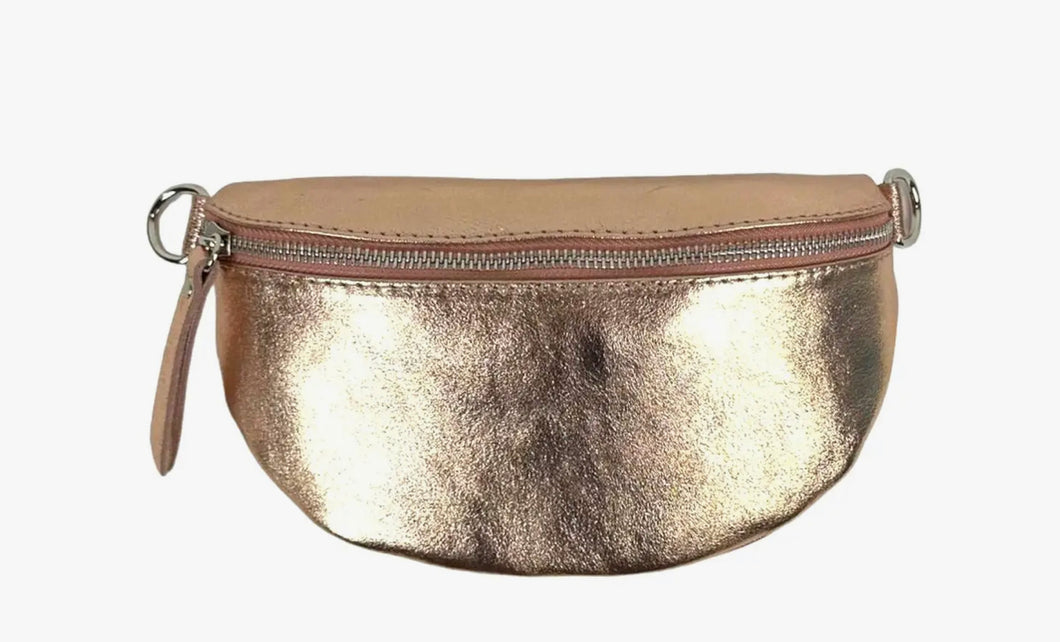 Rose Gold Genuine Leather Belt Bag