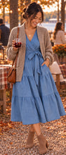 Load image into Gallery viewer, Lovin’ the Blues Chambray Tiered Dress
