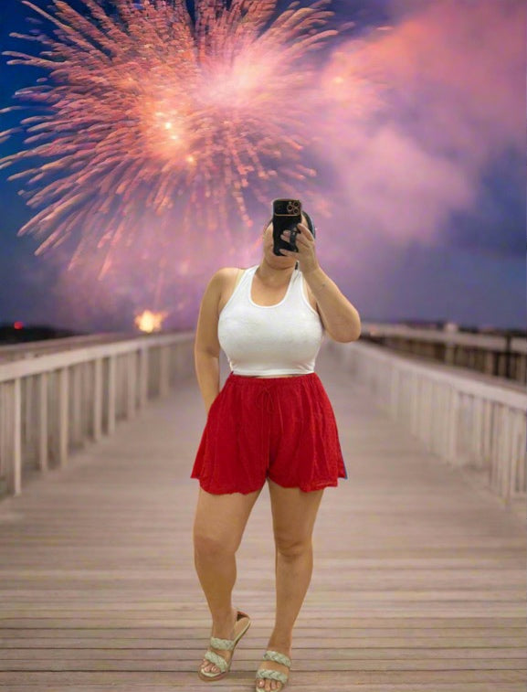 Sweet Cherry Swiss Dot Shorts (Curvy Collection)