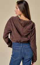 Load image into Gallery viewer, Cozy Chocolate Cropped Corduroy Hoodie Jacket
