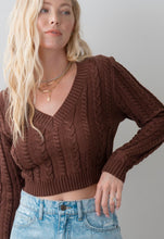 Load image into Gallery viewer, Chocolate Cableknit Crop Sweater
