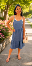 Load image into Gallery viewer, Breezy Blue Linen Blend Tiered Dress
