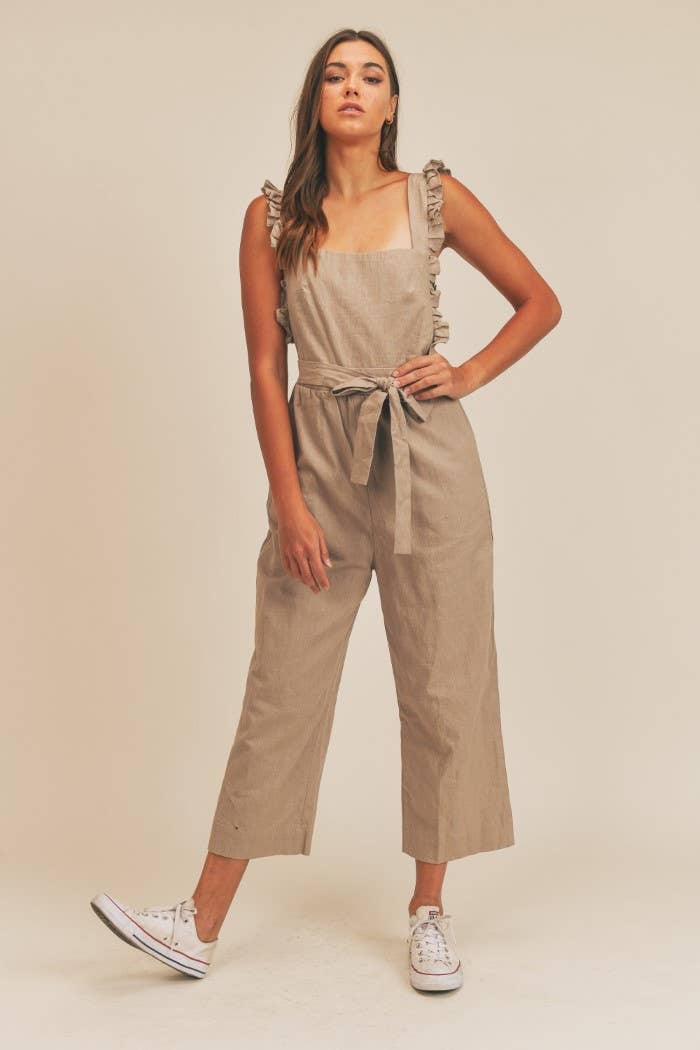 Linen Ruffles Suspenders Jumpsuit (2 colors)