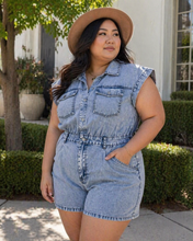 Load image into Gallery viewer, Country Days Denim Romper (sizes 10-14)

