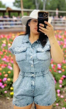Load image into Gallery viewer, Country Days Denim Romper (sizes 10-14)
