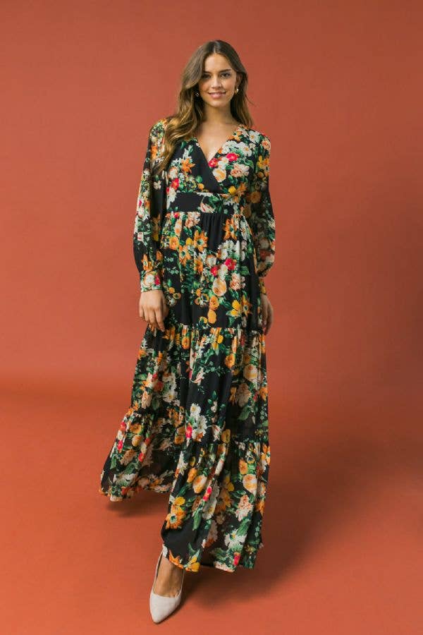 Sweet Floral Long Sleeve Maxi Dress