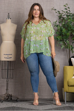 Load image into Gallery viewer, Sheer Sage Swiss Dots Floral Top (Curvy Collection)
