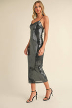 Load image into Gallery viewer, Mirror Mirror Metallic Sequin Strappy Back Dress
