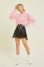 Load image into Gallery viewer, Cotton Candy Pink Crop Fringe Sweater
