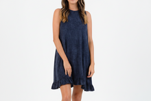 Load image into Gallery viewer, Mineral Washed Sheath Ruffle Dress (navy or black)

