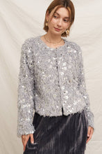 Load image into Gallery viewer, Silver Bells Feathery Glitter Sequin Sweater Cardigan
