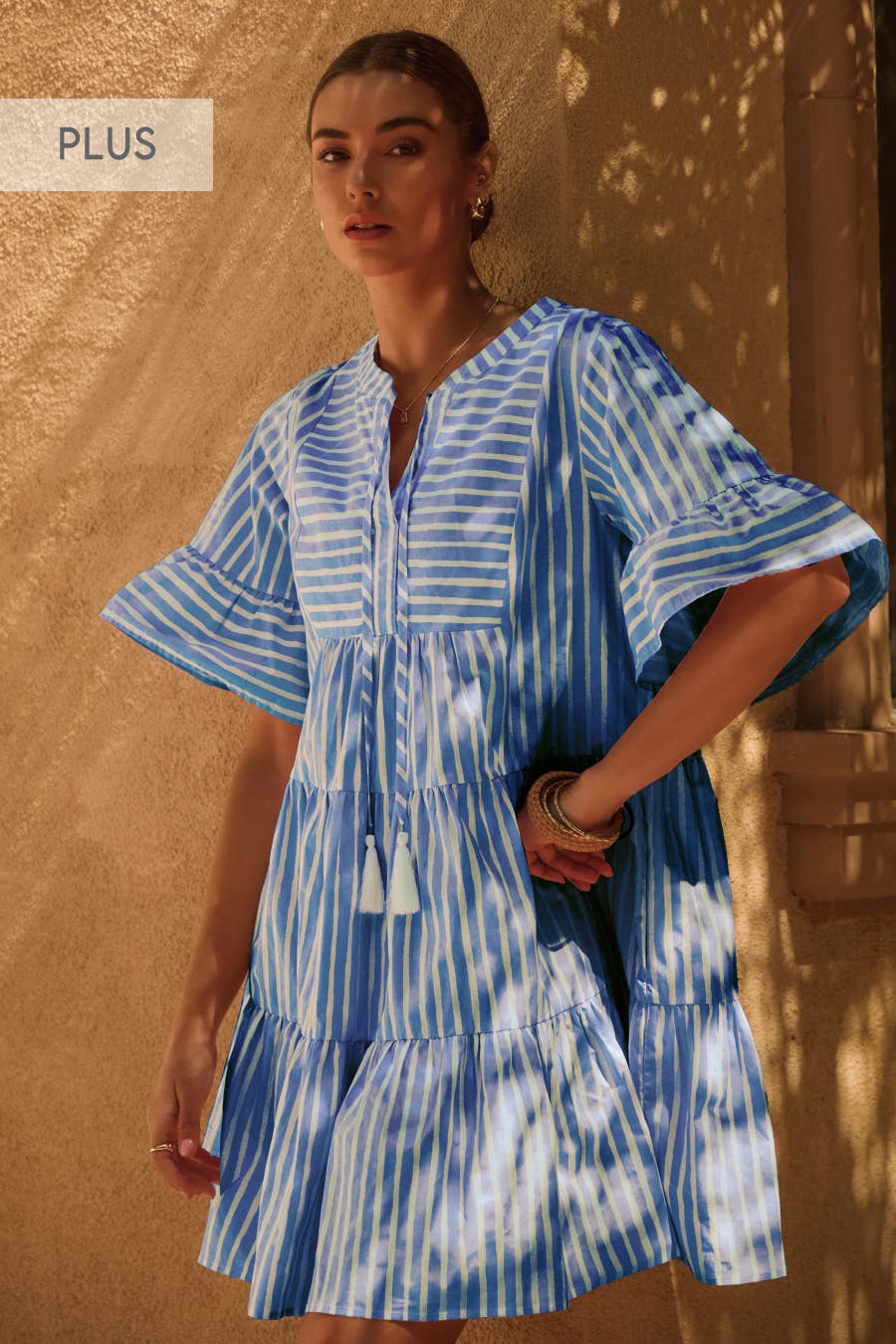 Stripes Ahoy Poplin Tiered Babydoll Dress (Curvy Collection)