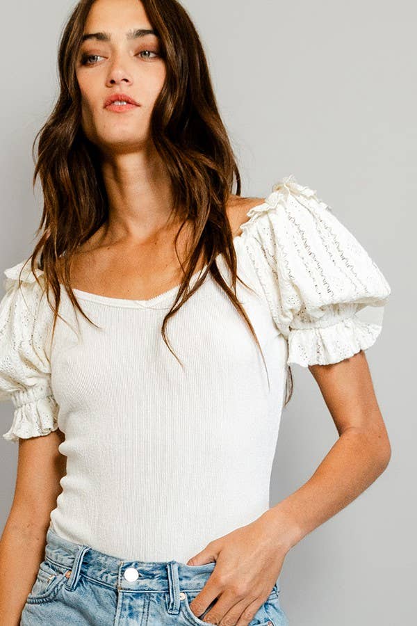 Lace Frills Puff Sleeve Bodysuit