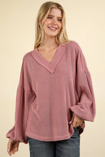 Load image into Gallery viewer, Easy Peezy Two Tone Ribbed V-Neck Oversized Knit Top (3 colors)
