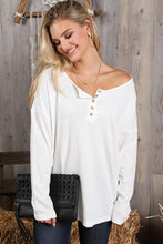 Load image into Gallery viewer, White Waffle Henley Top
