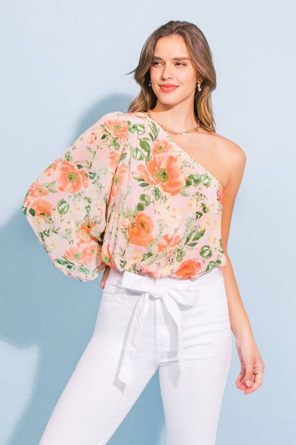 Spring Blooms Blouson One Shoulder Top