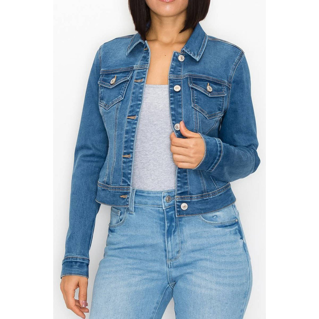 Stone Wash Stretchy Basic Jean Jacket