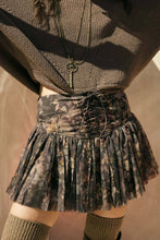 Load image into Gallery viewer, Wild Mocha Blooms Drop-Waist Lace-Up Pleated Mini Skort
