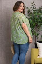 Load image into Gallery viewer, Sheer Sage Swiss Dots Floral Top (Curvy Collection)
