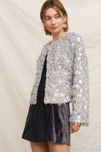 Load image into Gallery viewer, Silver Bells Feathery Glitter Sequin Sweater Cardigan
