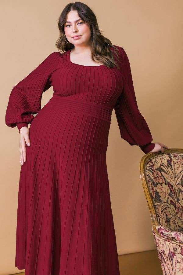 Cranberry Bliss Midi Sweater Dress (Curvy Collection) BURGUNDY / 2XL Cranberry Bliss Midi Sweater Dress (Curvy Collection) BURGUNDY / 2XL
