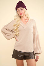 Load image into Gallery viewer, Easy Peezy Two Tone Ribbed V-Neck Oversized Knit Top (3 colors)
