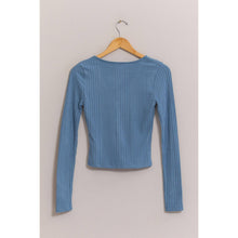 Load image into Gallery viewer, Steel Blue Super Soft Brushed Ribbed Button Front Top
