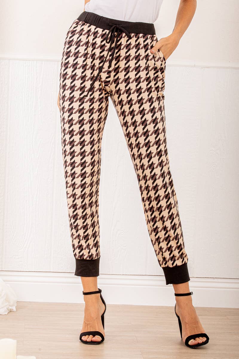 Chic Houndstooth Brushed Joggers