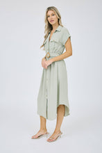 Load image into Gallery viewer, Sage Safari Button Down Midi Dress
