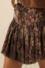 Load image into Gallery viewer, Wild Mocha Blooms Drop-Waist Lace-Up Pleated Mini Skort

