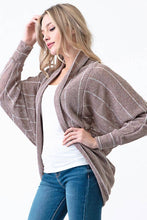 Load image into Gallery viewer, Mocha Latte Lightweight Striped Scoop Long Sleeve Cardigan
