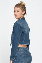 Load image into Gallery viewer, Denim Rebel Dark Wash Raw Hem Cropped Jacket
