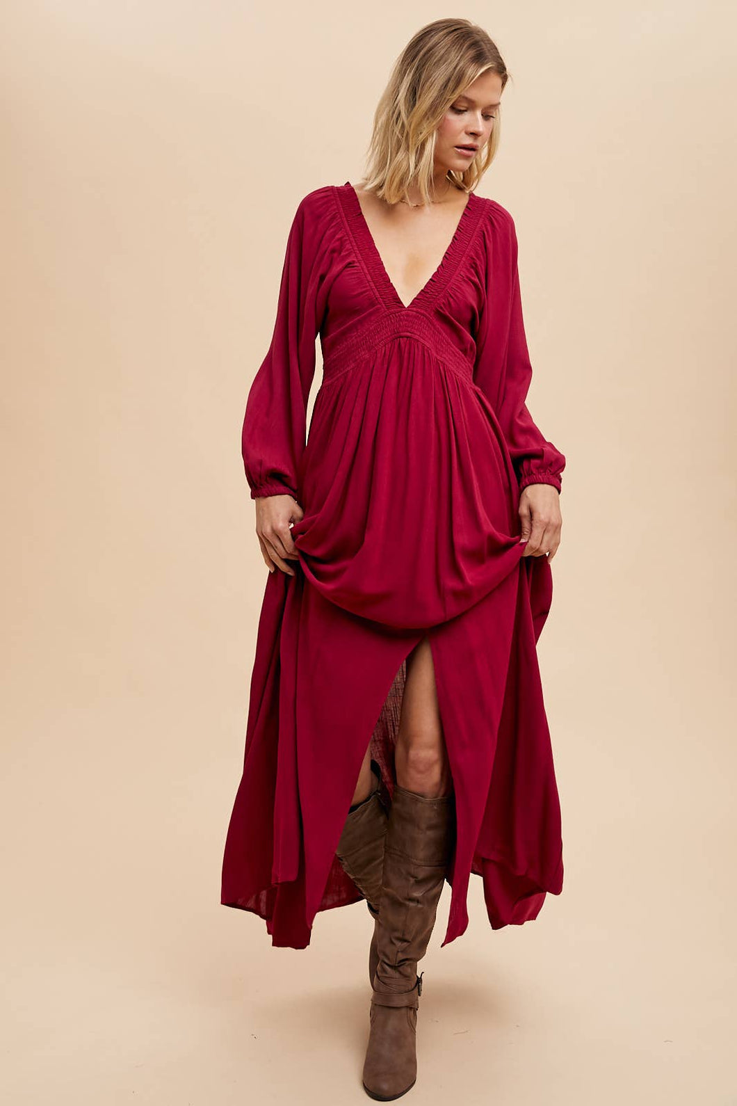 Sweet Pomegranate Plunge Maxi Dress