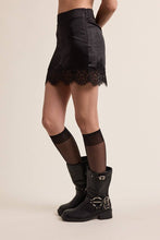 Load image into Gallery viewer, Naughty or Nice Satin Lace Scallop Mini Slip Skirt

