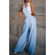 Load image into Gallery viewer, Mom Era Chic Chambray Wide Leg Overalls
