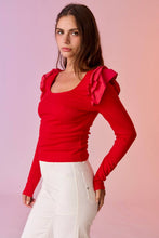 Load image into Gallery viewer, Cherry on Top Red Ribbed Ruffle Top
