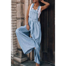 Load image into Gallery viewer, Mom Era Chic Chambray Wide Leg Overalls
