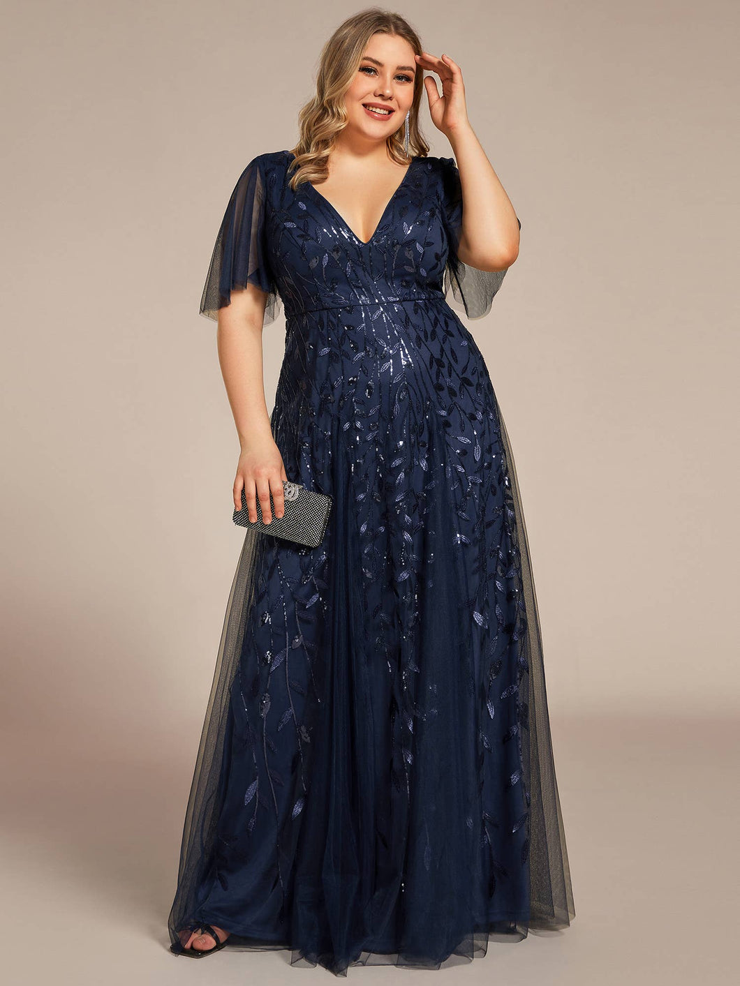 Deep Sea Sequin Evening Gown Dress (Curvy)