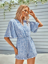 Load image into Gallery viewer, Dusty Blue Leopard Surplice Romper
