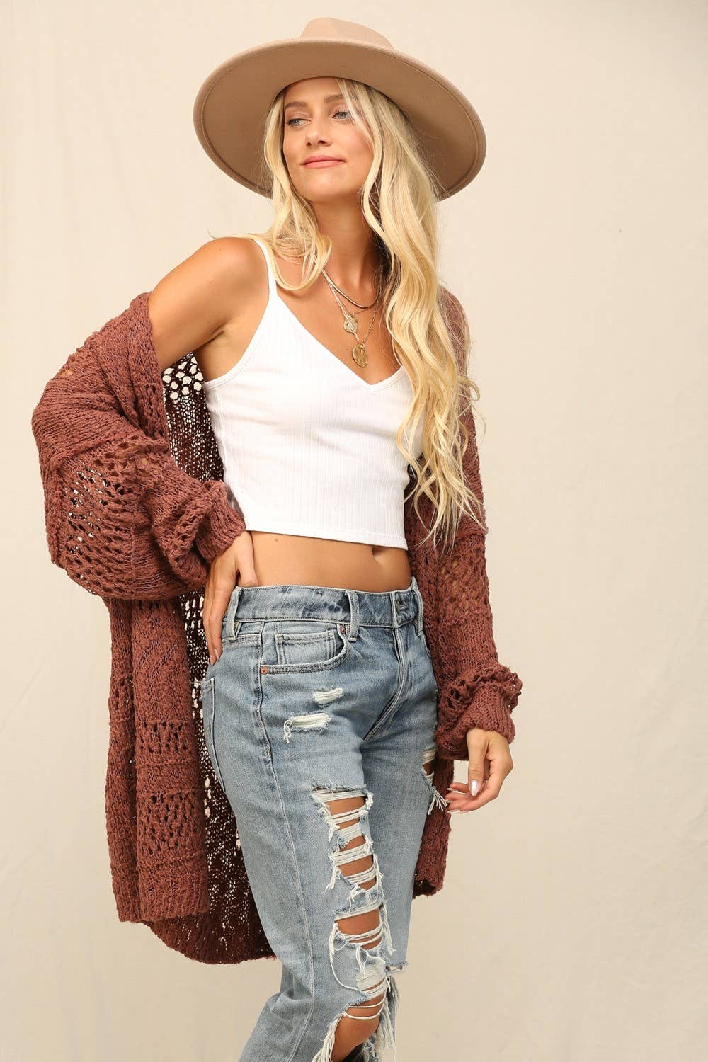 Rustic Boho Brick Slouchy Oversized Cardigan