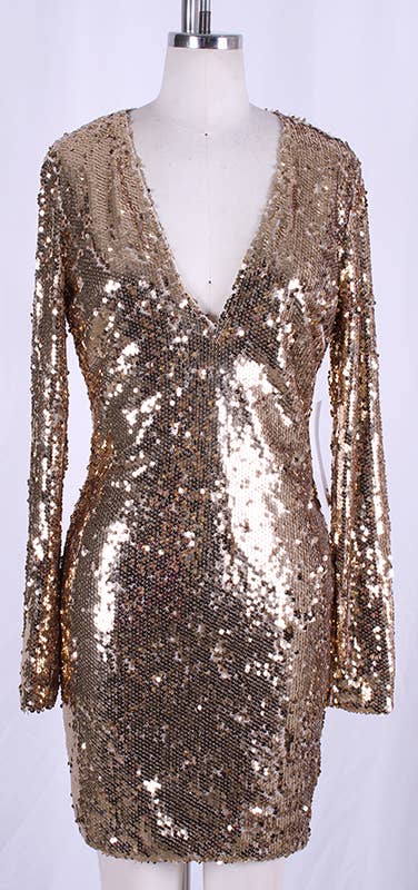 Sequin Splash Gold Plunge Dress Gold / Large Sequin Splash Gold Plunge Dress Gold / Large