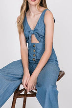 Load image into Gallery viewer, Retro Chic Chambray Tie-Front Jumpsuit

