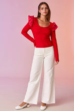 Load image into Gallery viewer, Cherry on Top Red Ribbed Ruffle Top
