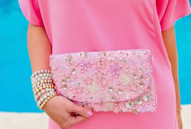 Pretty In Pink Appliqué Beaded Bag