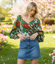 Load image into Gallery viewer, Garden Blooms Wrap Crop Blouse
