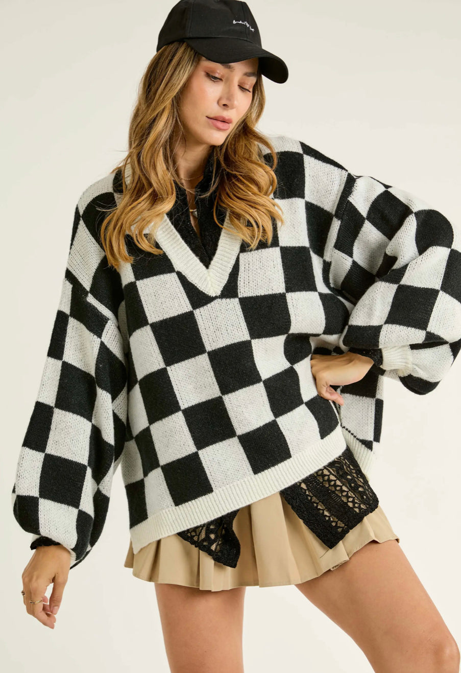 Checkmate! Oversized Sweater (Curvy Collection)